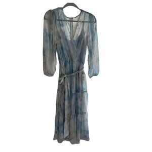 Calvin Klein Womens Midi Fit & Flare belted Dress Size 12 Light Blue Chiffon